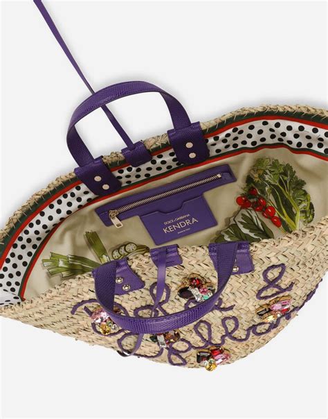 Straw Kendra bag with embroidery in Multicolor for